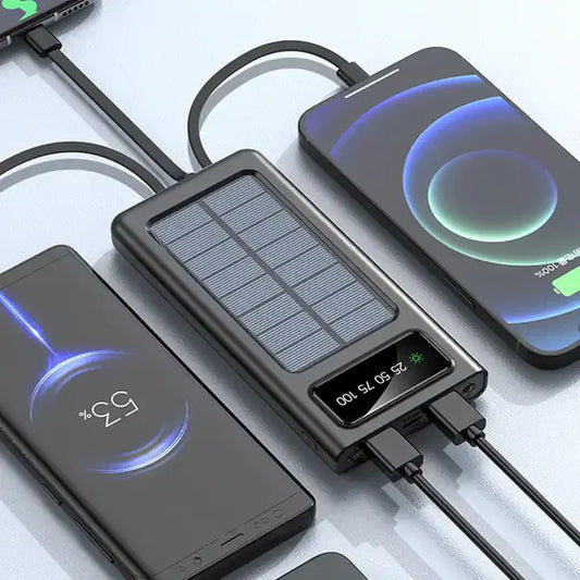 Solar Power Bank 20000mAh – Fast Charging with Built-in Cable