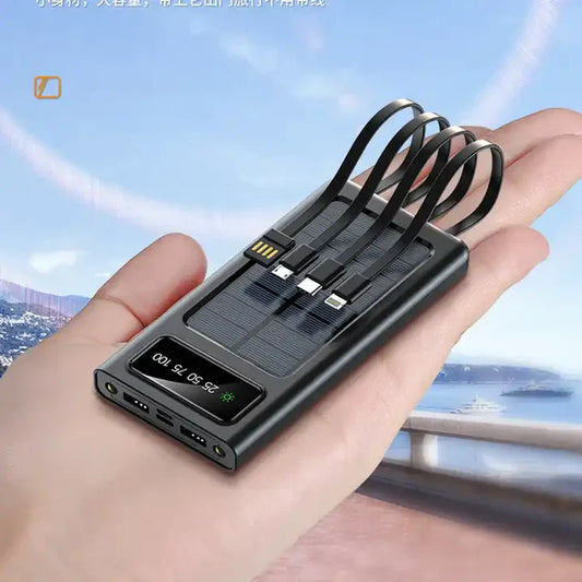 Solar Power Bank 20000mAh – Fast Charging with Built-in Cable